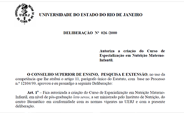 Criação de novos Cursos de Especialização em Nutrição Materno-Infantil