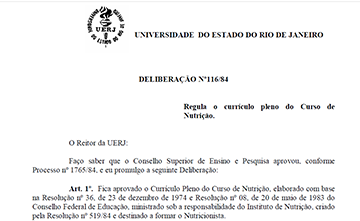 Primeira reforma curricular do Curso de Nutrição e definição da estrutura departamental do Instituto de Nutrição