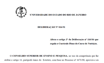 Alteração na carga horária total do Curso de Nutrição