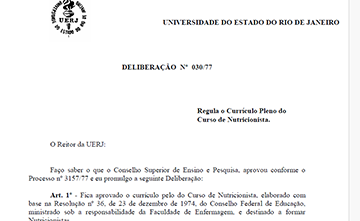 Aprovação do currículo do curso de formação de nutricionista na UERJ